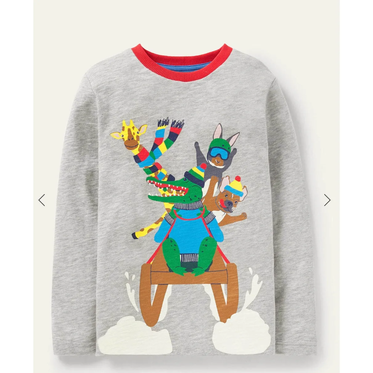 Clearance Price Mini Boden Animal Snow Sports T-shirt Grey Marl Sledge Animals 6-7 NWOT  Today Only!