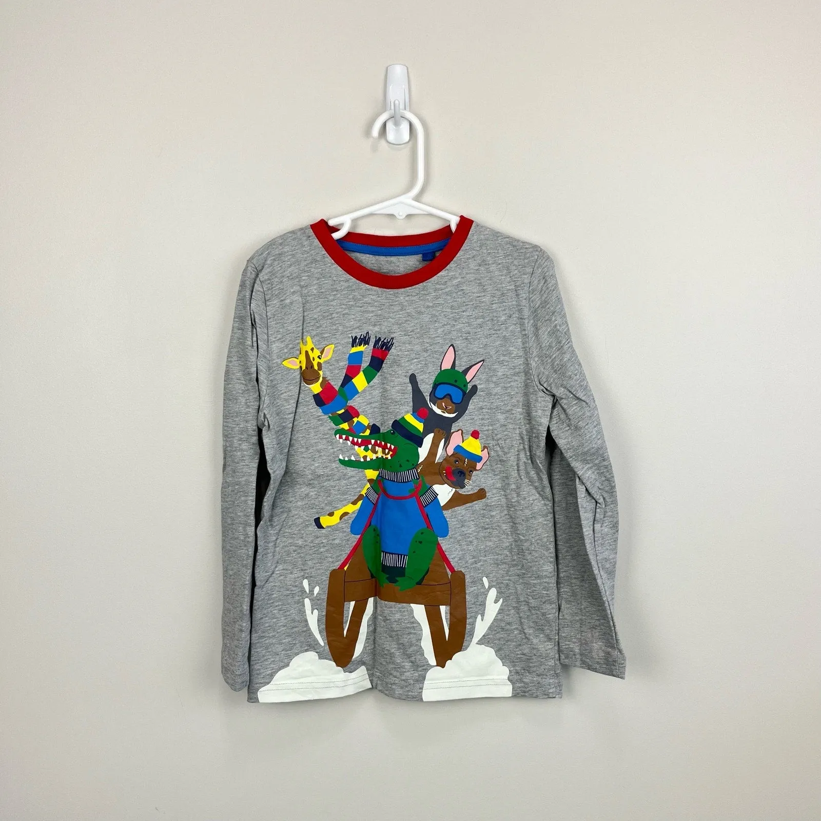 Clearance Price Mini Boden Animal Snow Sports T-shirt Grey Marl Sledge Animals 6-7 NWOT  Today Only!