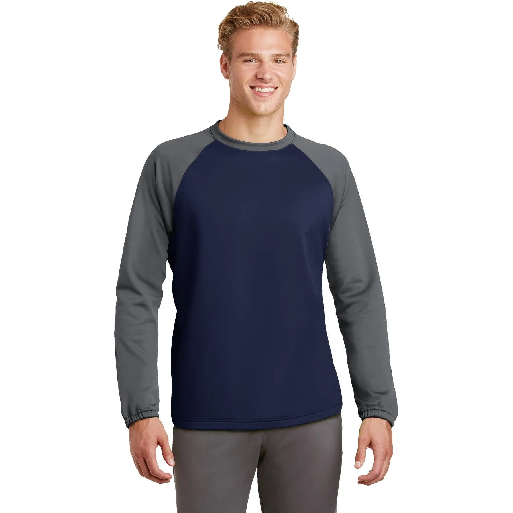 CLOSEOUT - Sport-Tek Sport-Wick Raglan Colorblock Fleece Crewneck
