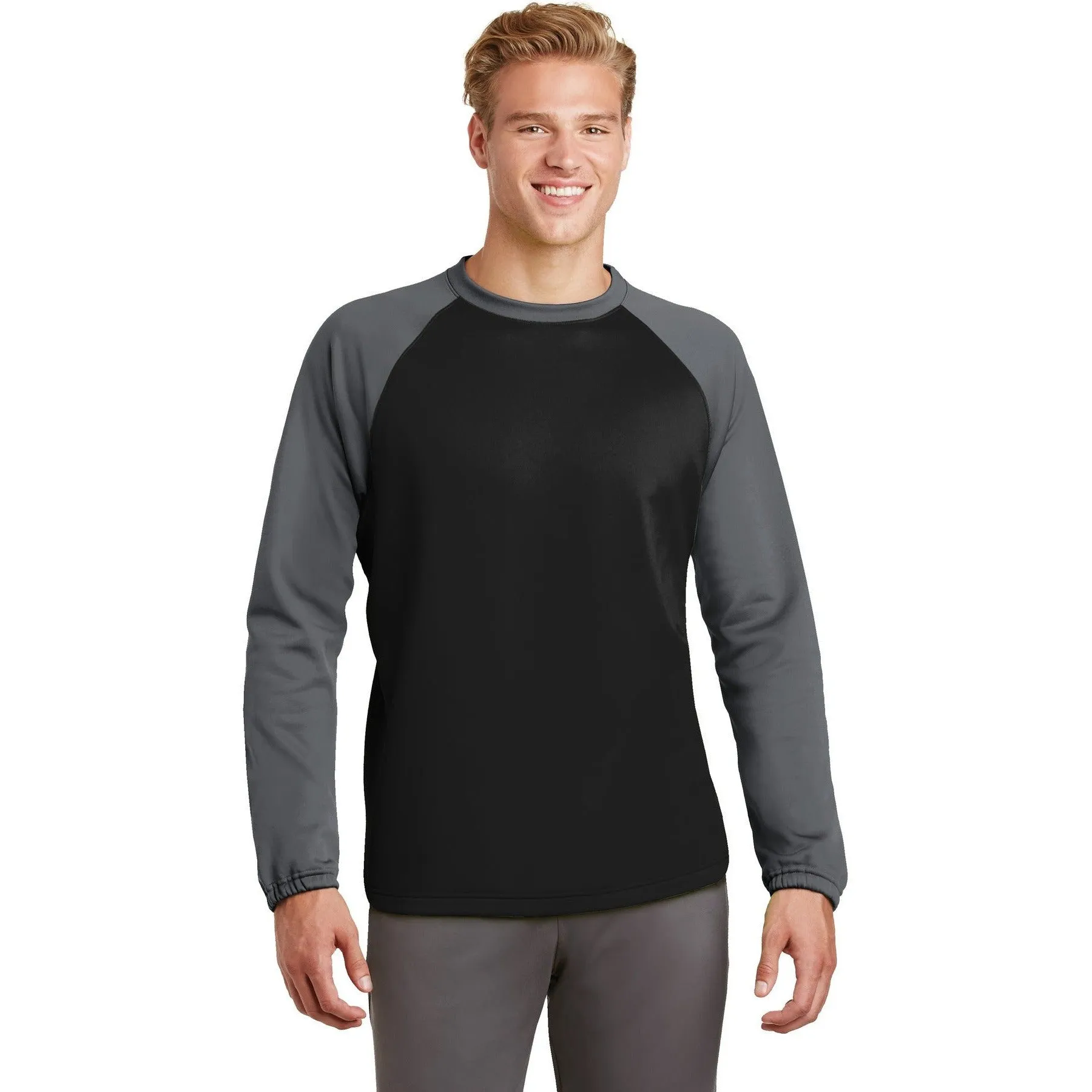 CLOSEOUT - Sport-Tek Sport-Wick Raglan Colorblock Fleece Crewneck