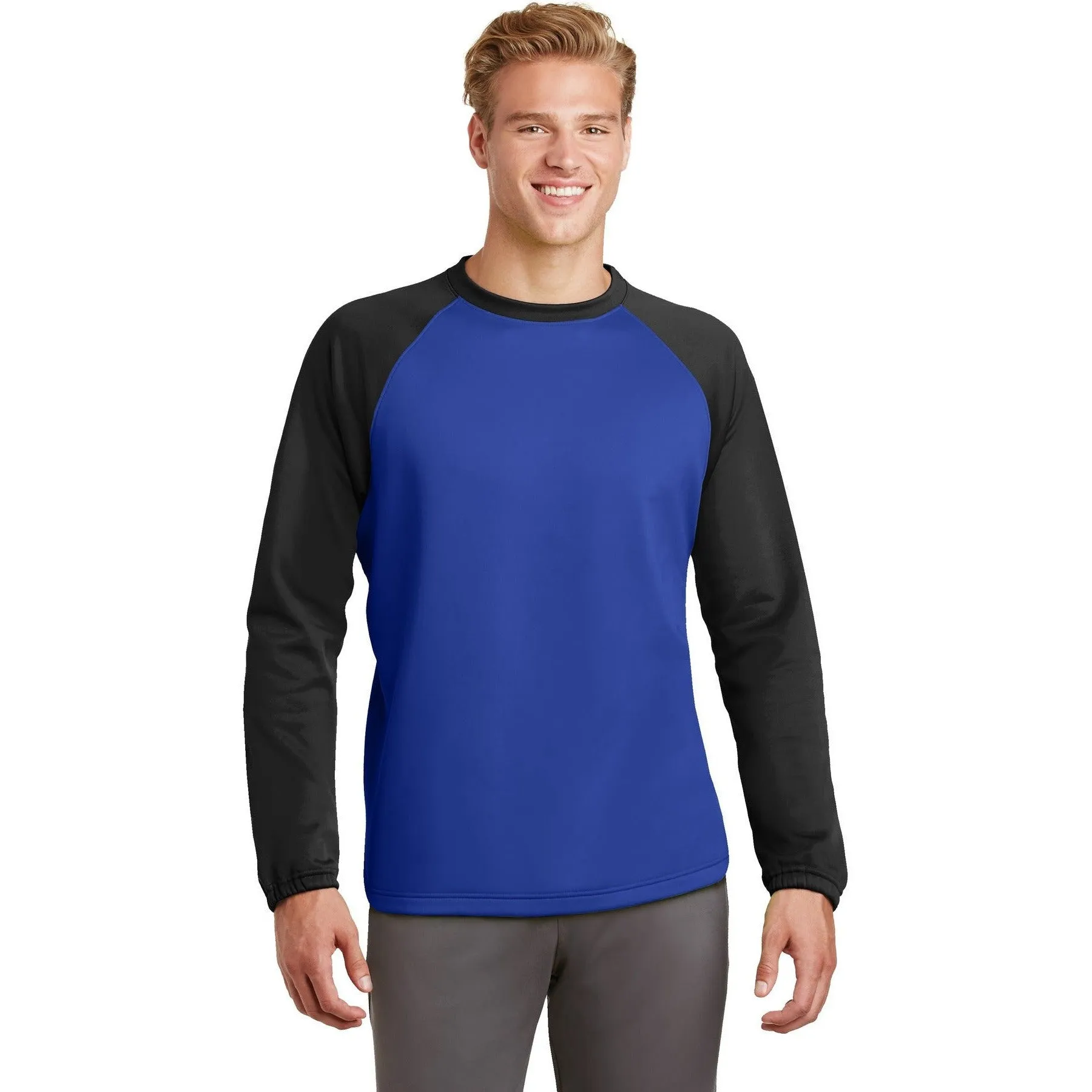 CLOSEOUT - Sport-Tek Sport-Wick Raglan Colorblock Fleece Crewneck