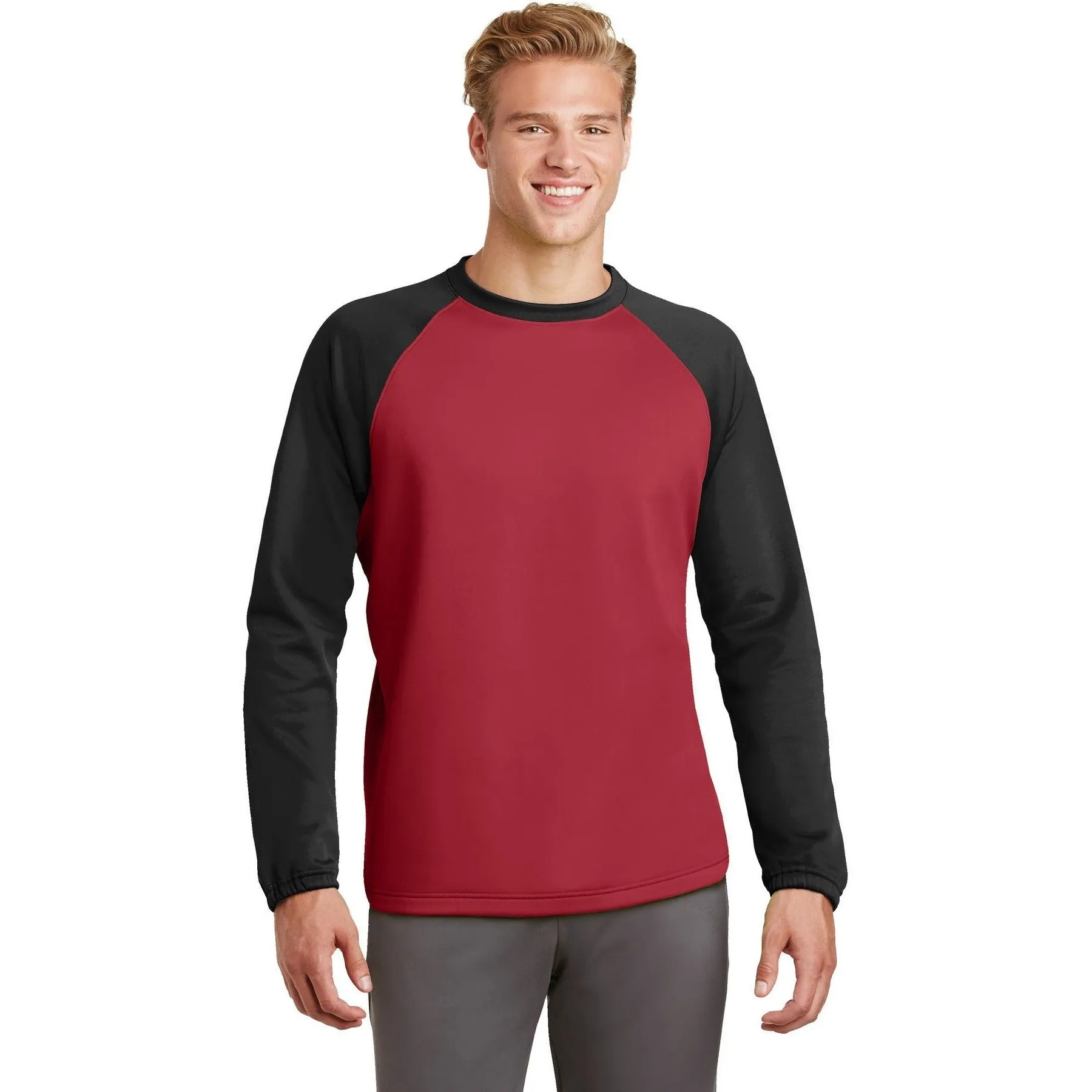 CLOSEOUT - Sport-Tek Sport-Wick Raglan Colorblock Fleece Crewneck