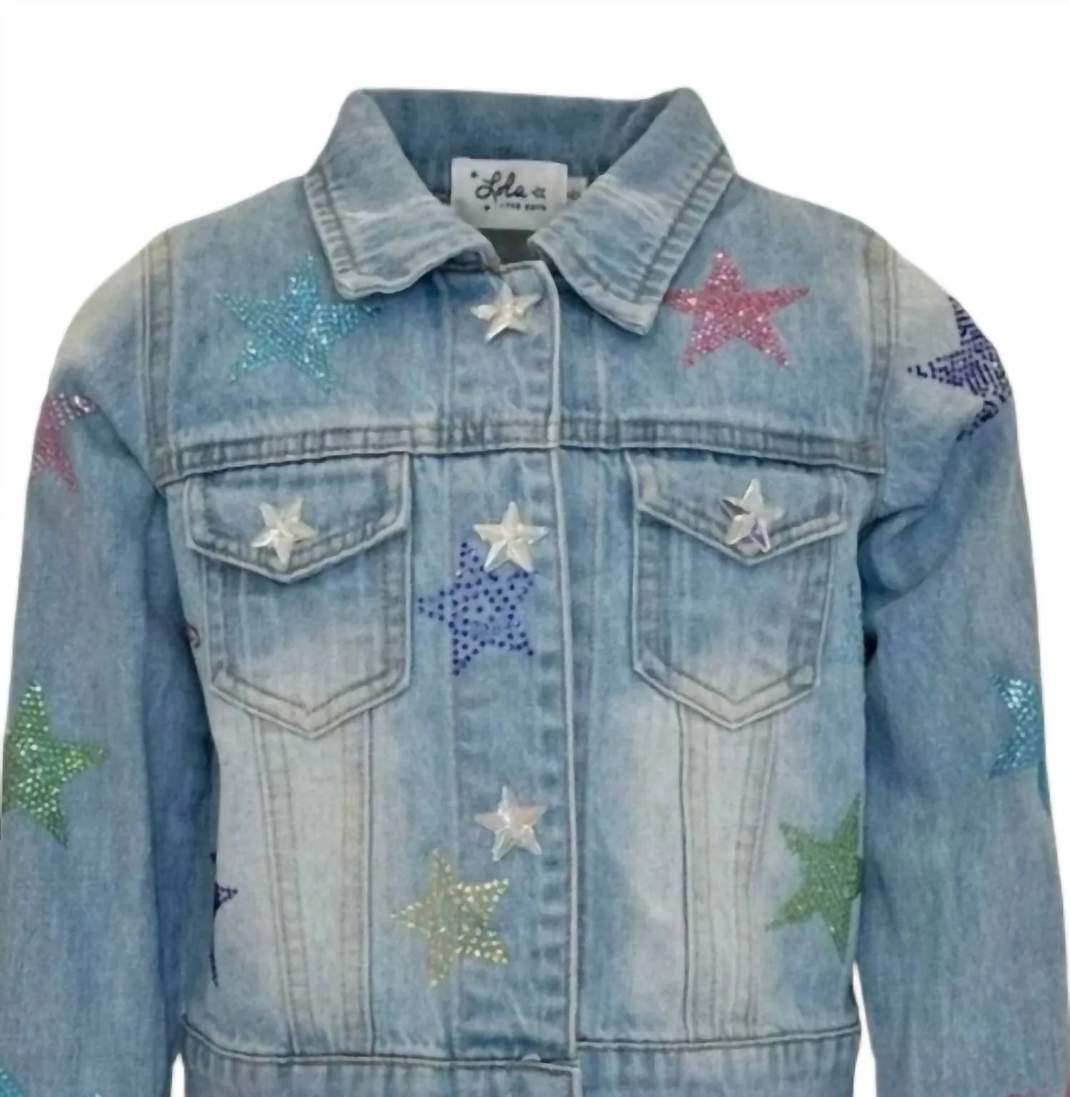 Crystal Rainbow Denim Jacket In Blue