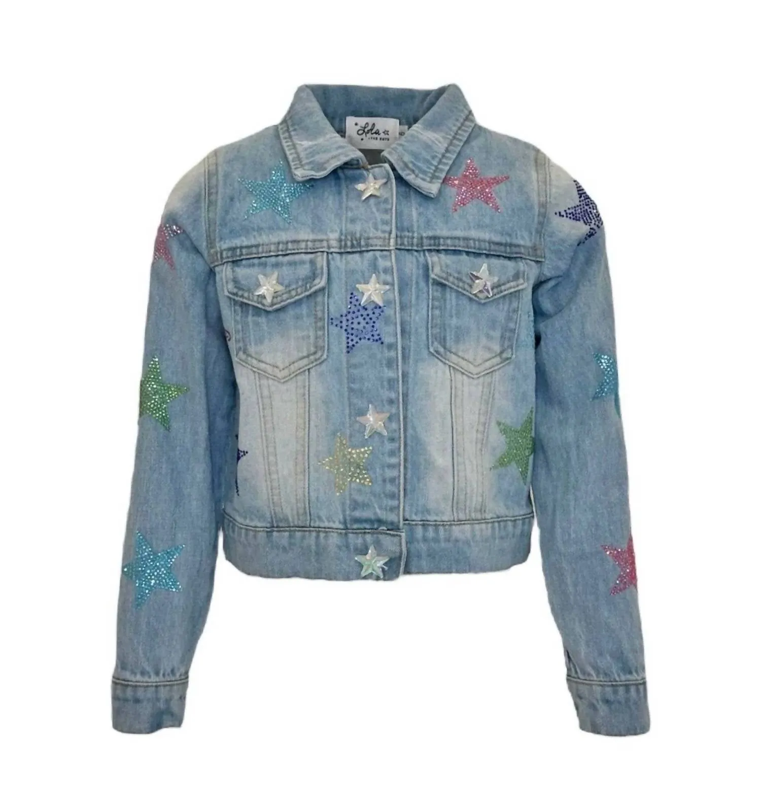 Crystal Rainbow Denim Jacket In Blue