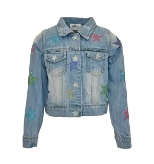 Crystal Rainbow Denim Jacket In Blue