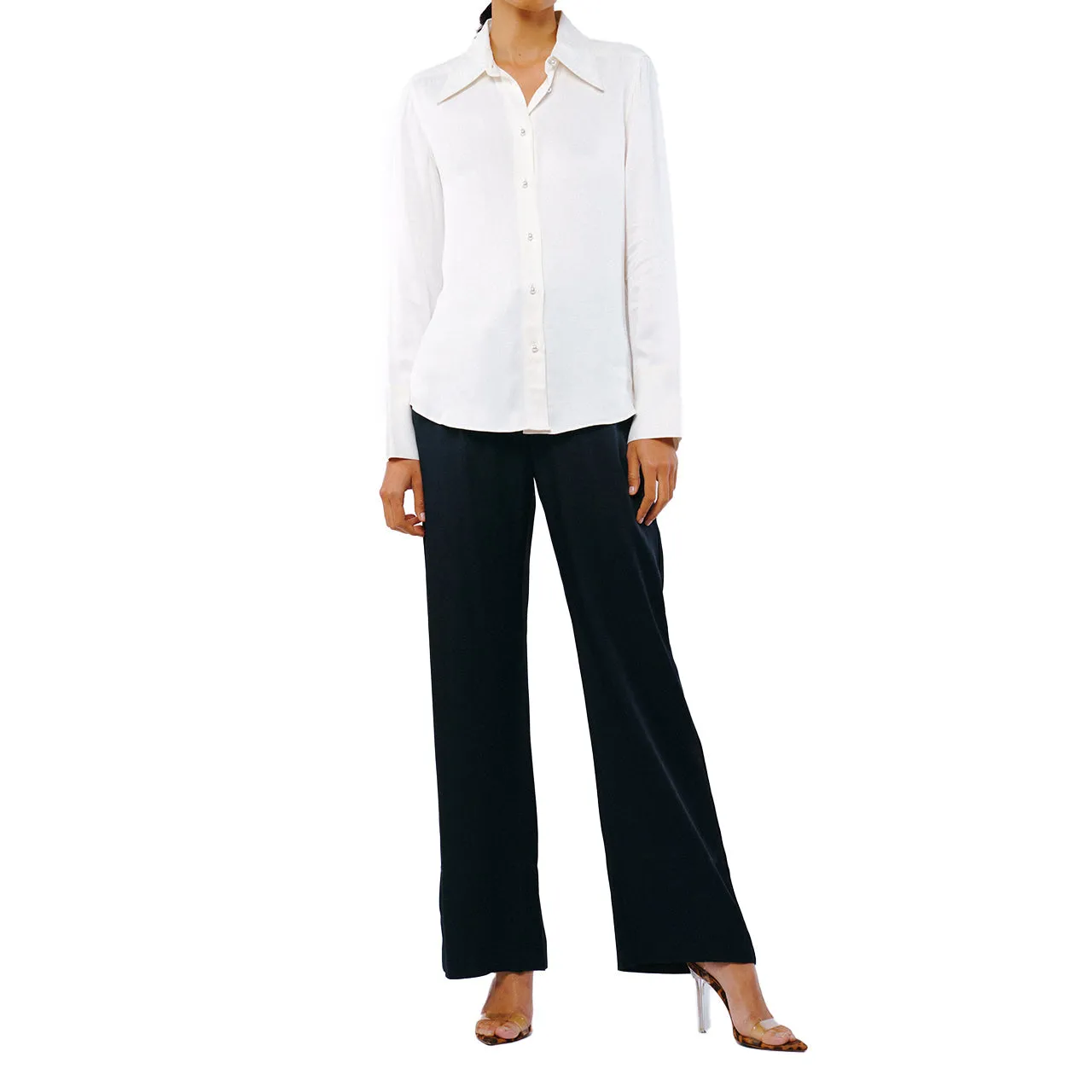 Editors Choice Jacque Collared Button Down Satin Top  Almost Gone!