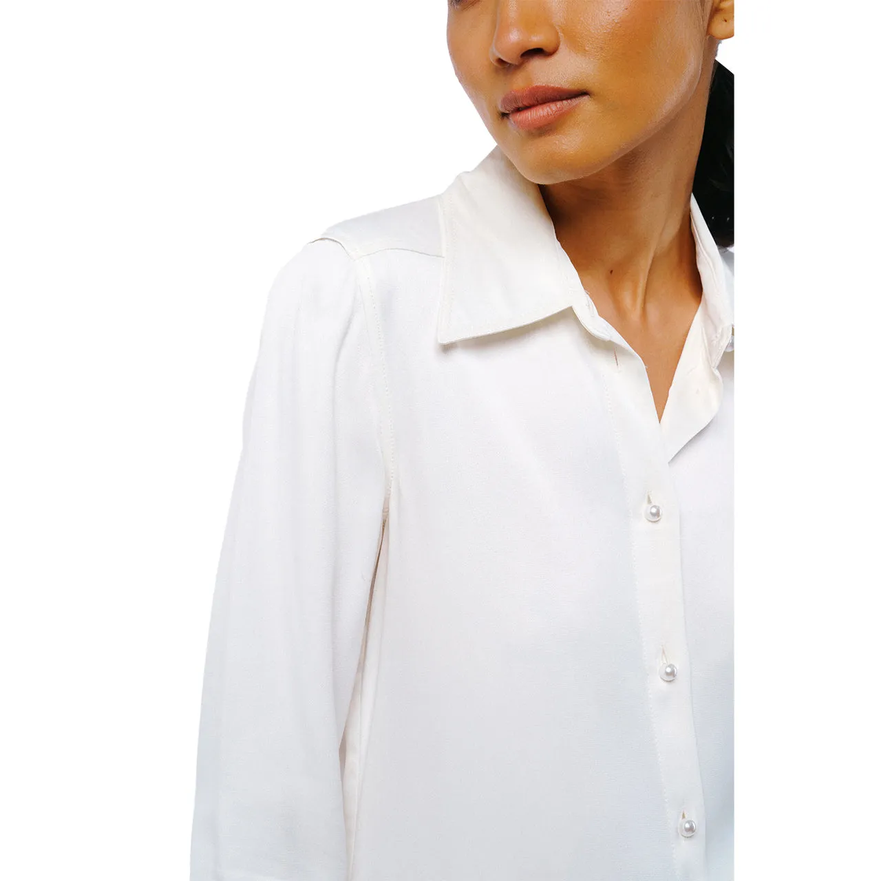Editors Choice Jacque Collared Button Down Satin Top  Almost Gone!