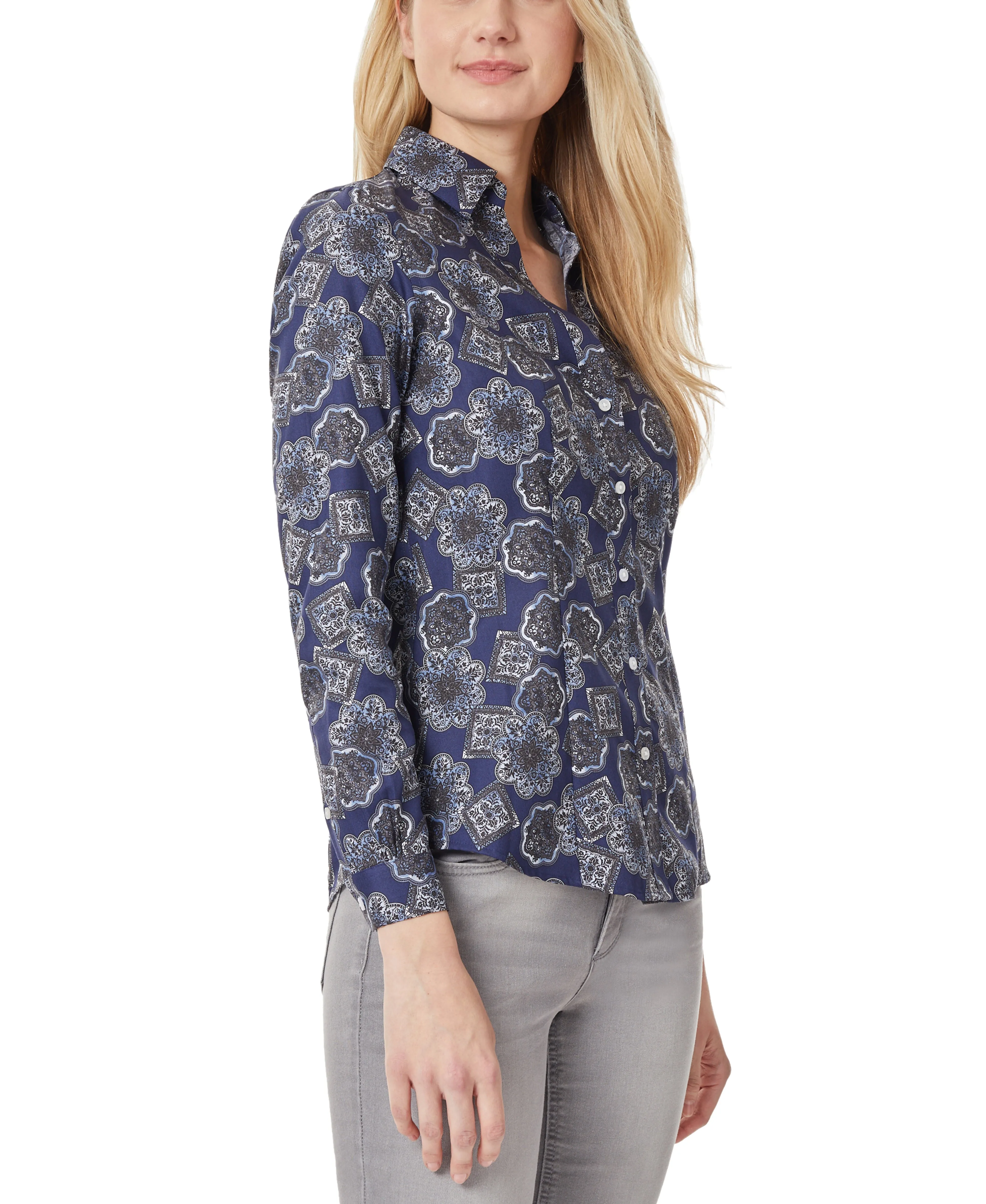 Hot Deal Button Down Navy Blouse  Stylish & Comfortable