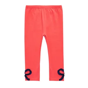 Kids Girl Bow Trim Leggings,Orange Coral