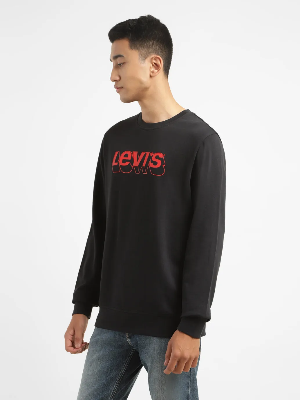 Men's Alphanumeric Black Crew Neck Sweatshirt LEVI'S
