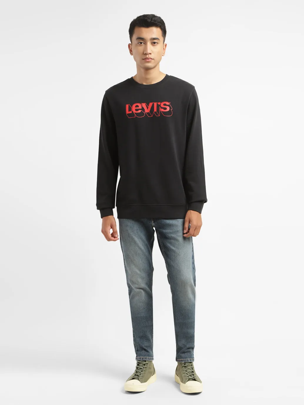 Men's Alphanumeric Black Crew Neck Sweatshirt LEVI'S