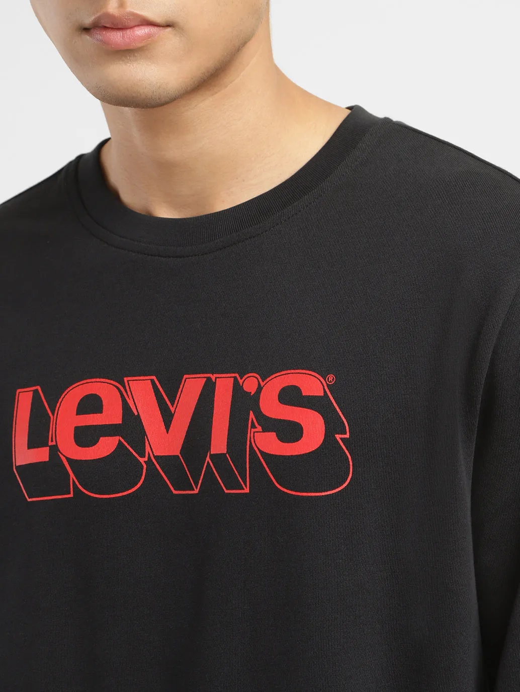 Men's Alphanumeric Black Crew Neck Sweatshirt LEVI'S
