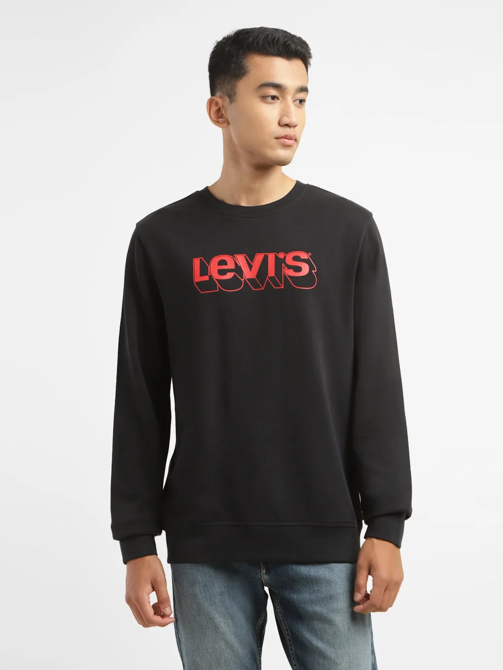 Men's Alphanumeric Black Crew Neck Sweatshirt LEVI'S