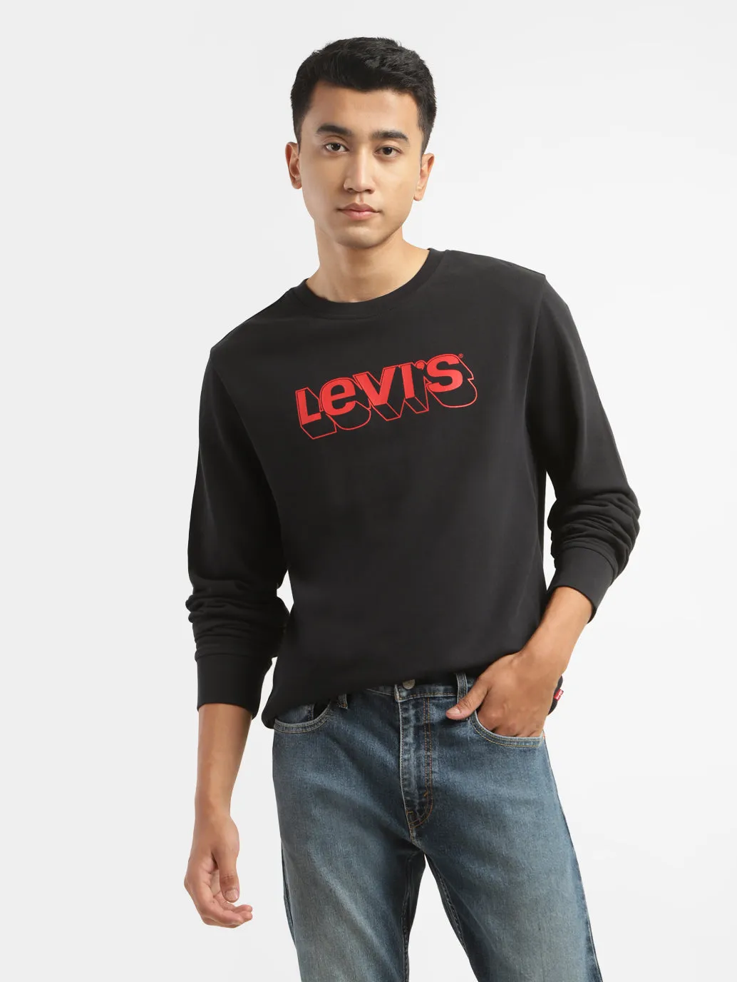 Men's Alphanumeric Black Crew Neck Sweatshirt LEVI'S