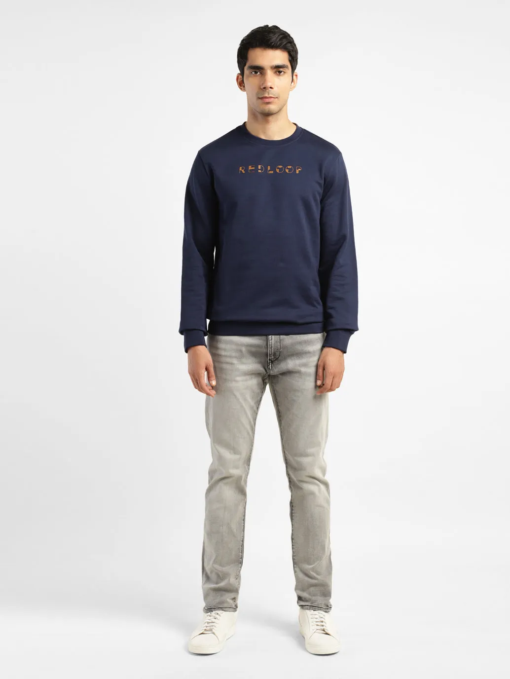 Men's Brand Logo Blue Crew Neck Sweatshirt LEVI'S