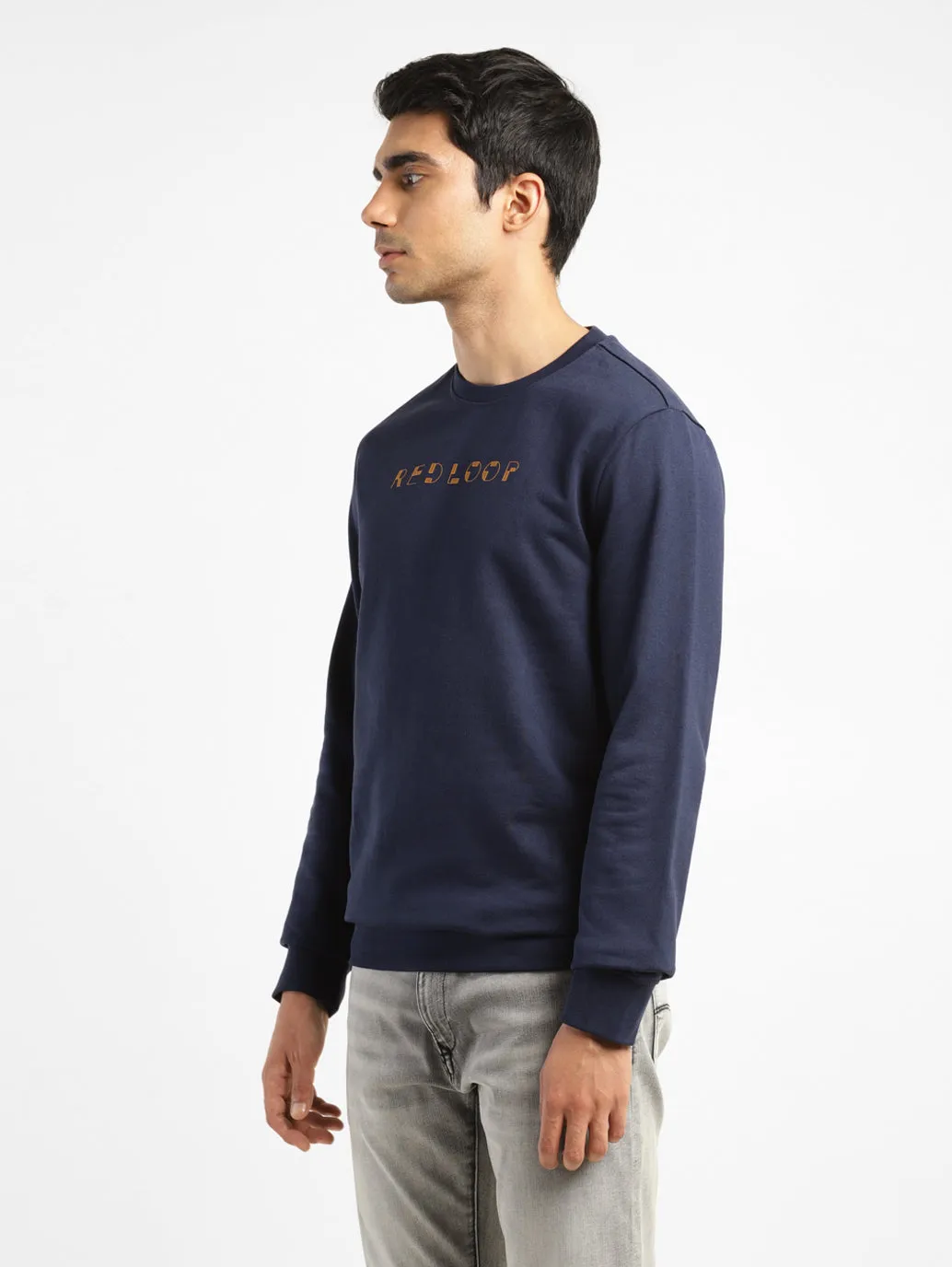 Men's Brand Logo Blue Crew Neck Sweatshirt LEVI'S