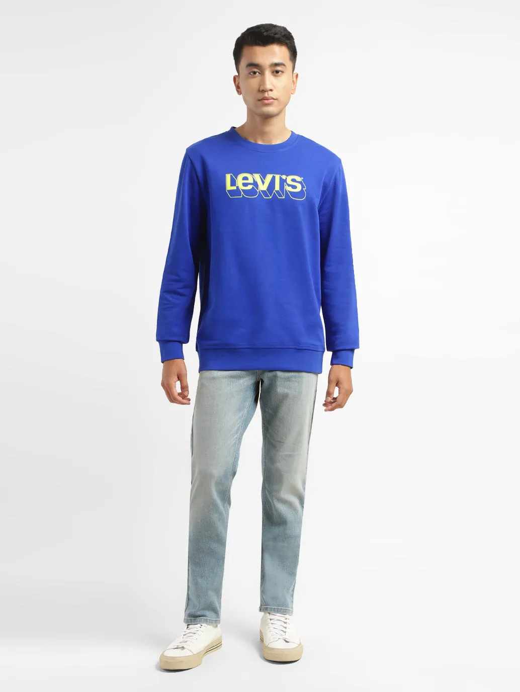 Men's Brand Logo Blue Crew Neck Sweatshirt LEVI'S