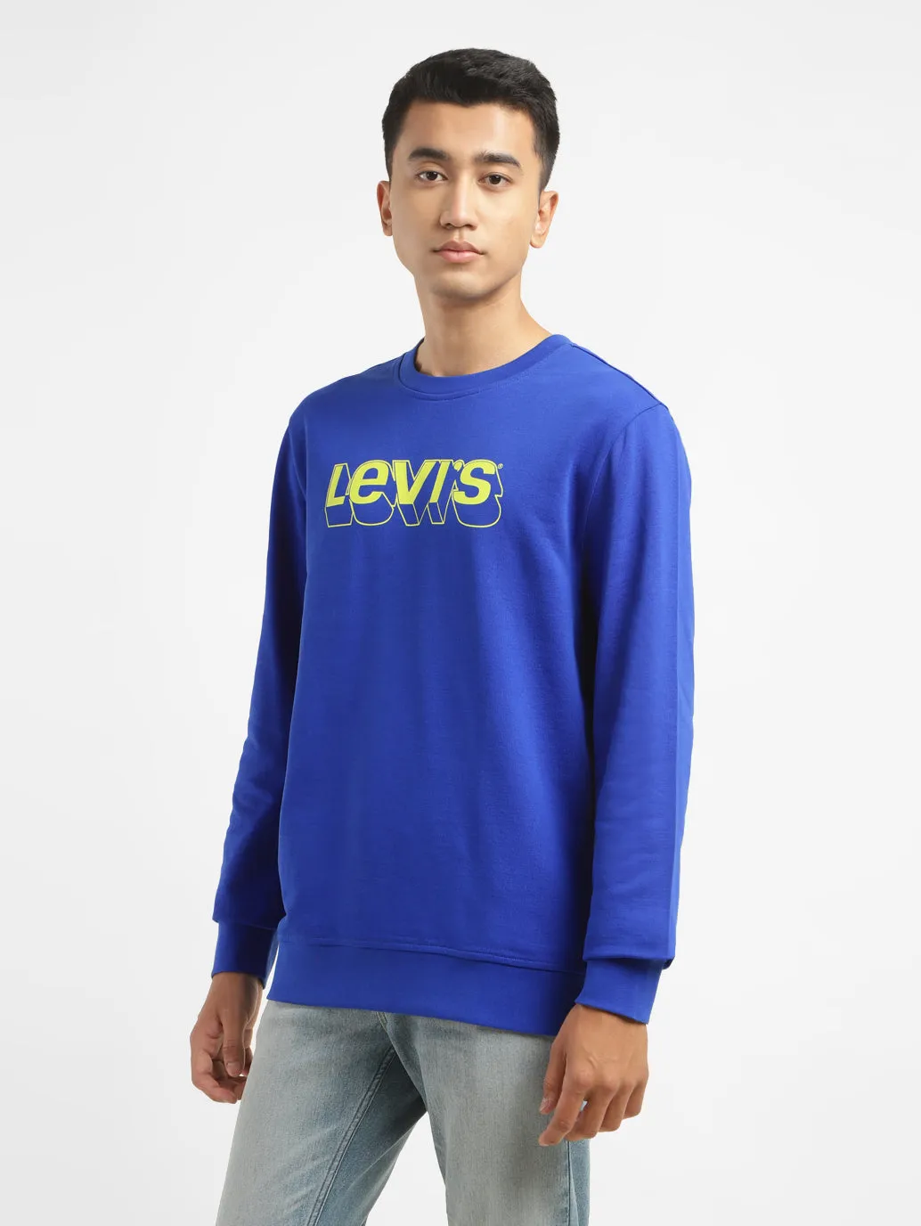 Men's Brand Logo Blue Crew Neck Sweatshirt LEVI'S
