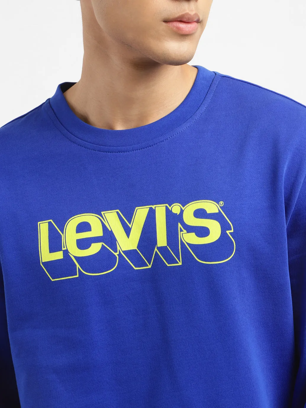 Men's Brand Logo Blue Crew Neck Sweatshirt LEVI'S