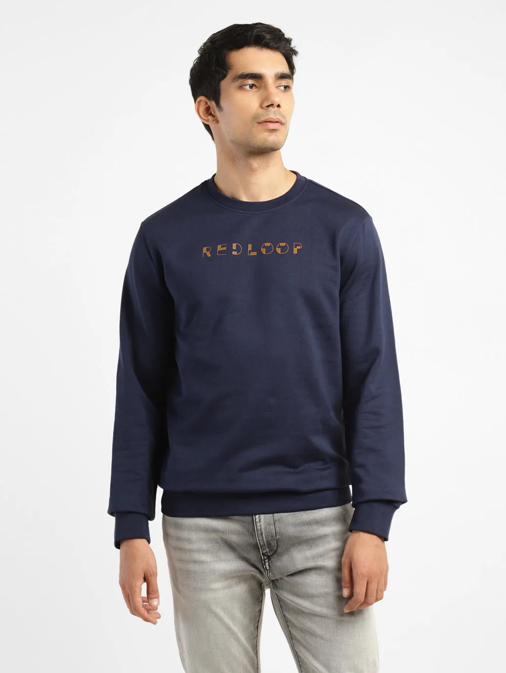 Men's Brand Logo Blue Crew Neck Sweatshirt LEVI'S