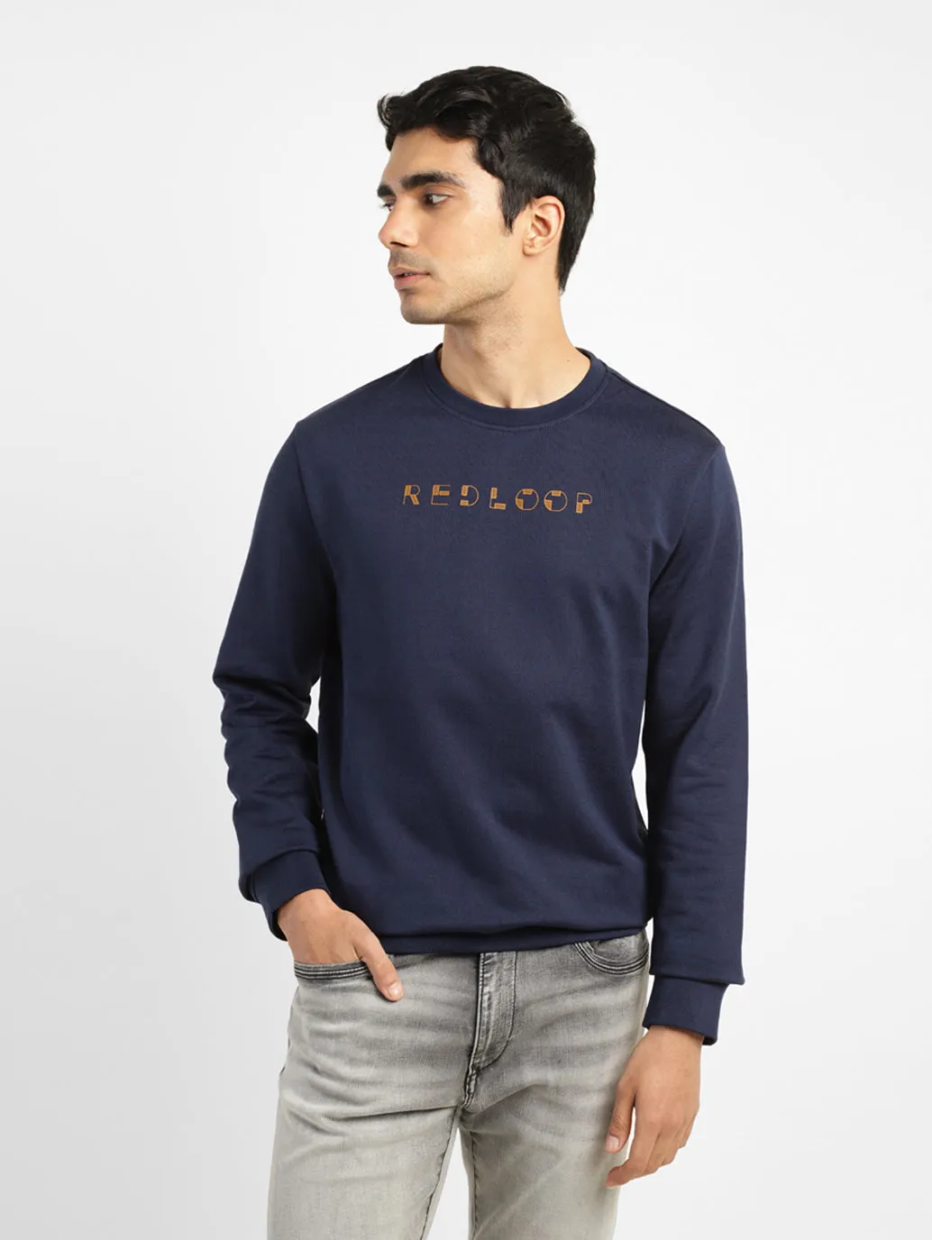 Men's Brand Logo Blue Crew Neck Sweatshirt LEVI'S