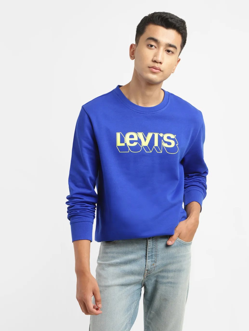 Men's Brand Logo Blue Crew Neck Sweatshirt LEVI'S