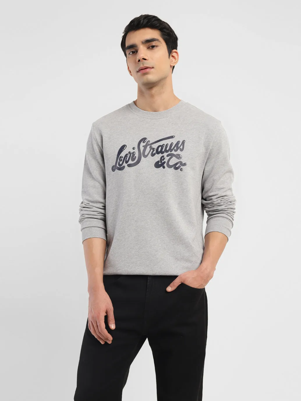 Men's Brand Logo Grey Crew Neck Sweatshirt LEVI'S