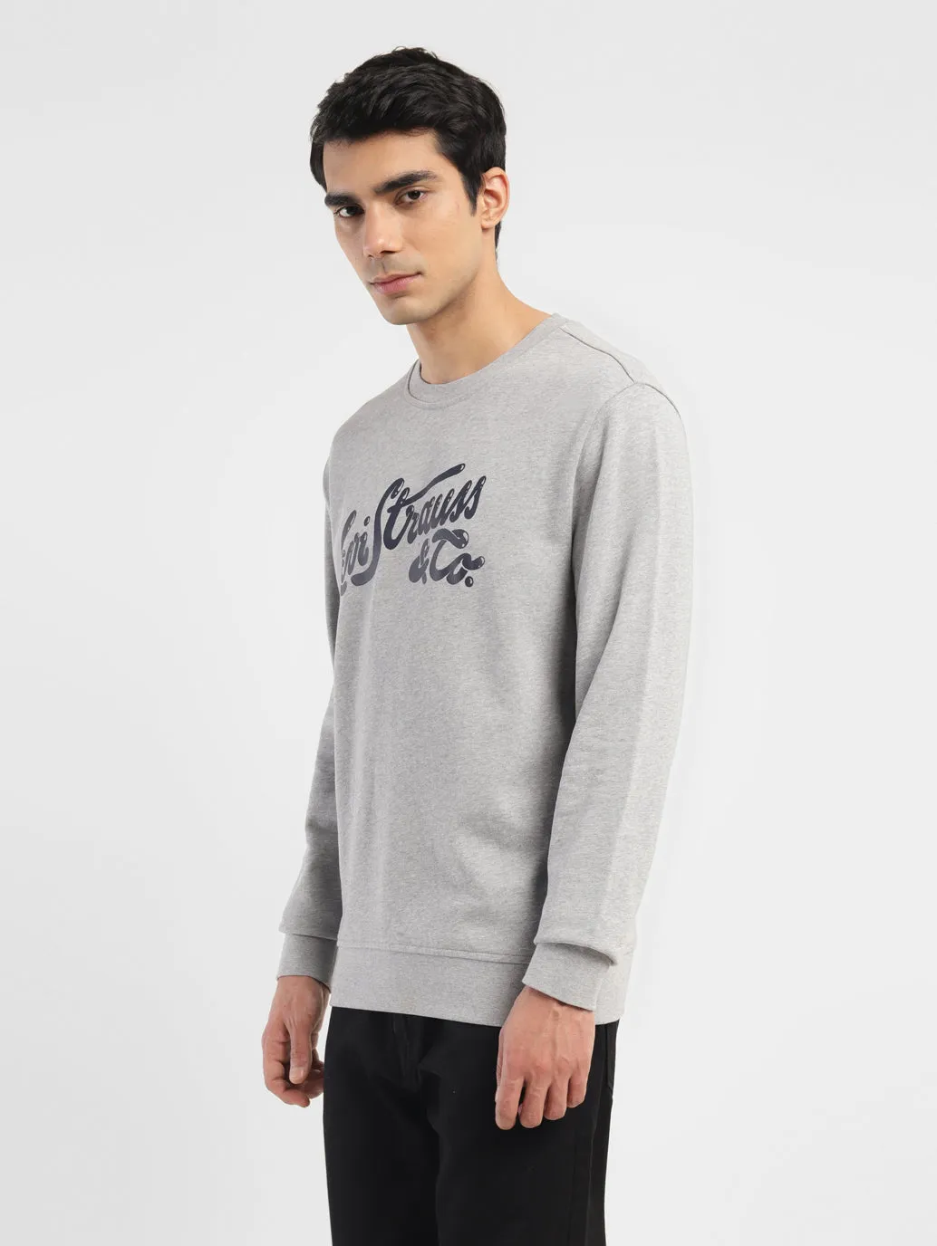 Men's Brand Logo Grey Crew Neck Sweatshirt LEVI'S