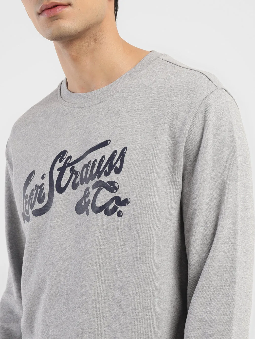 Men's Brand Logo Grey Crew Neck Sweatshirt LEVI'S