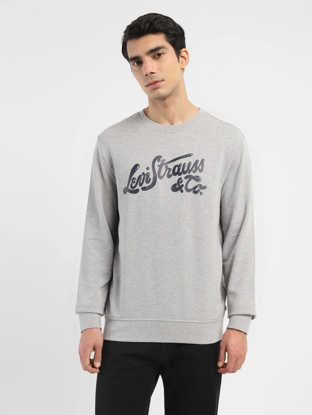 Men's Brand Logo Grey Crew Neck Sweatshirt LEVI'S