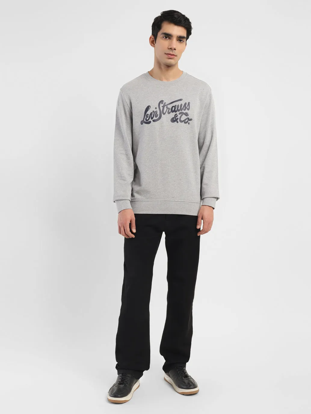 Men's Brand Logo Grey Crew Neck Sweatshirt LEVI'S
