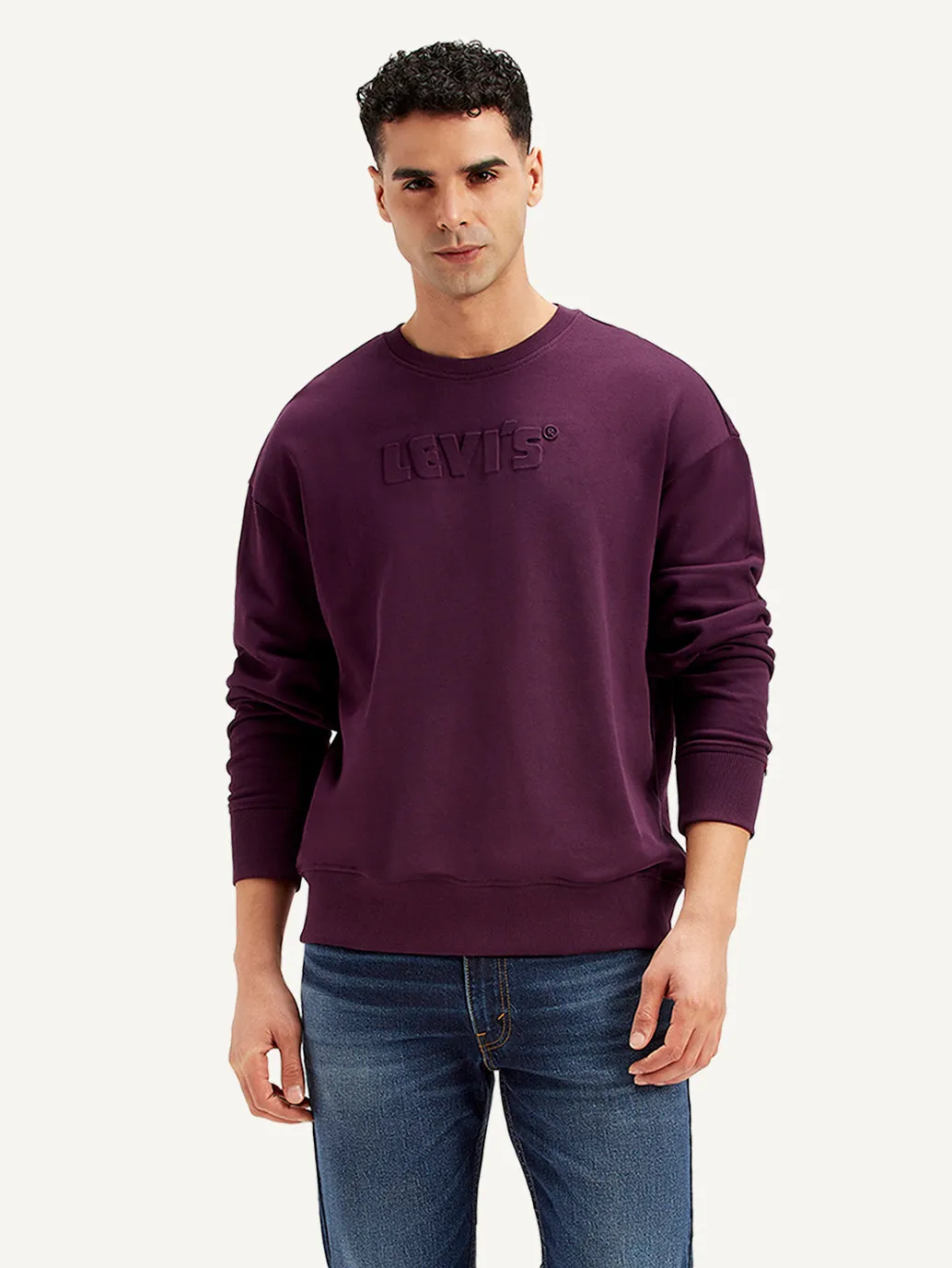 Men's Brand Logo Purple Crew Neck Sweatshirt LEVI'S
