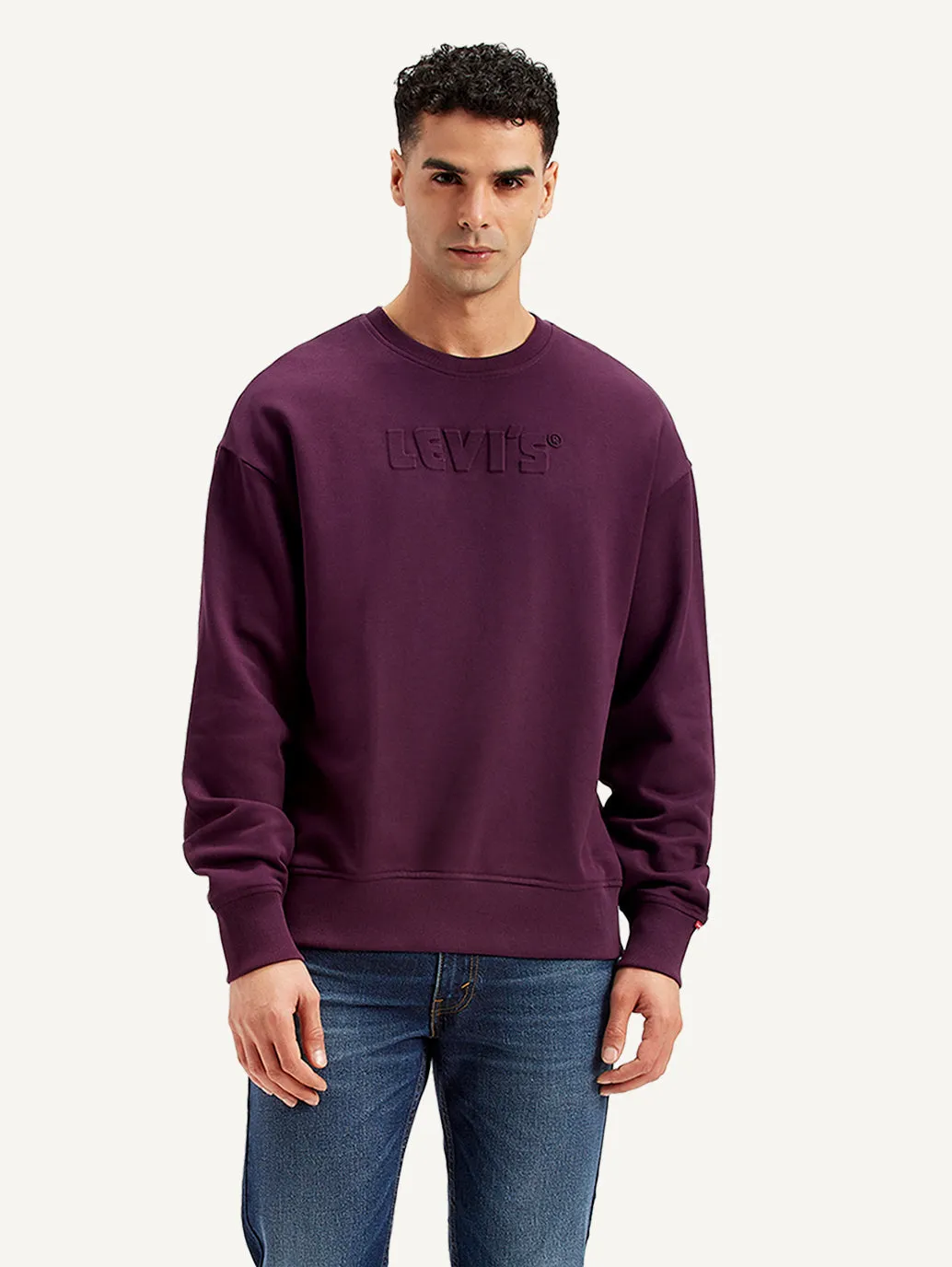 Men's Brand Logo Purple Crew Neck Sweatshirt LEVI'S
