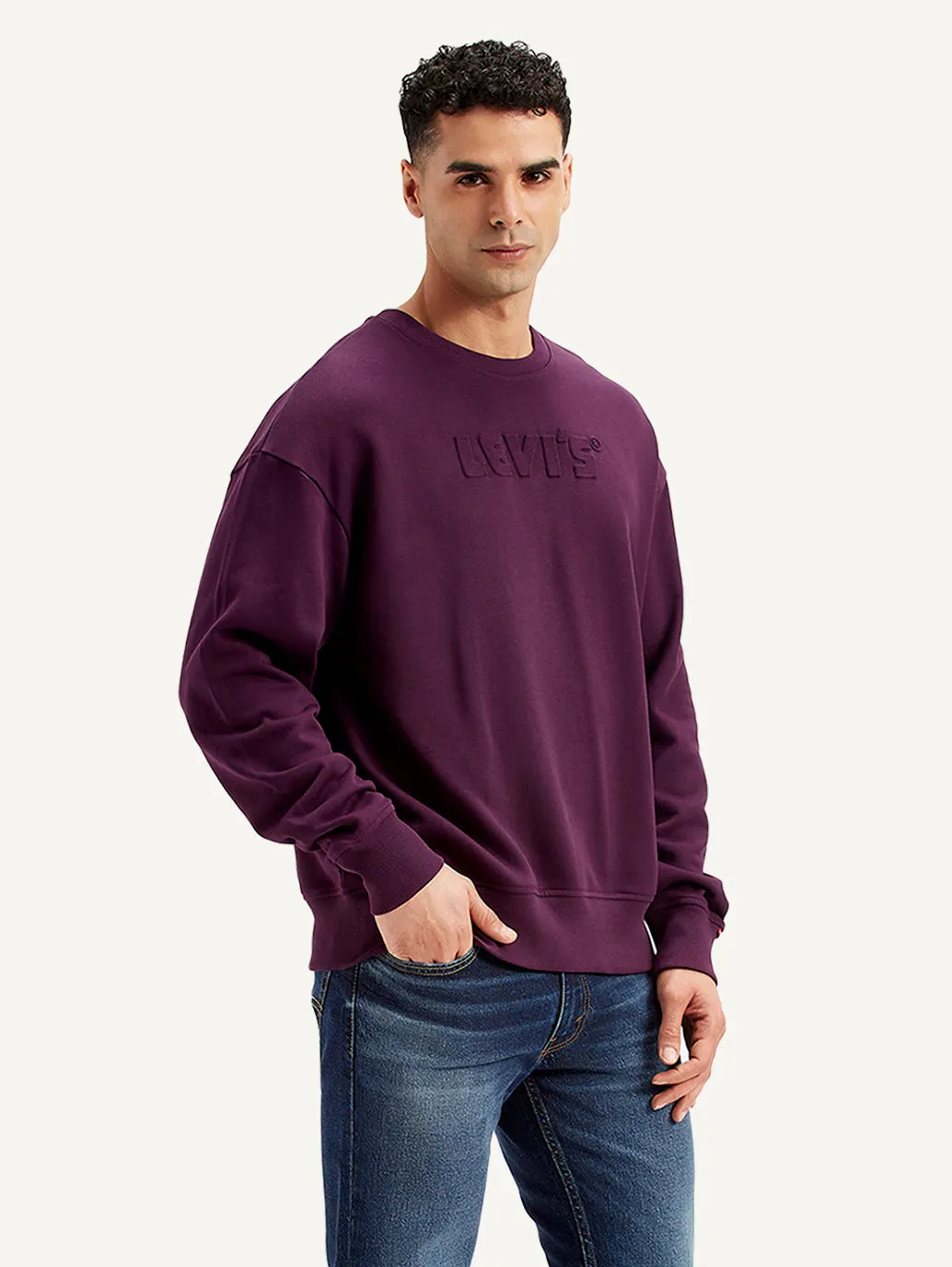 Men's Brand Logo Purple Crew Neck Sweatshirt LEVI'S