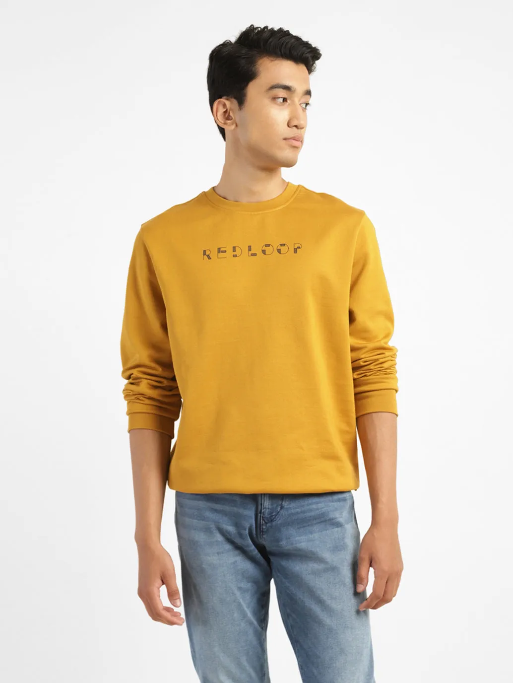 Men's Brand Logo Yellow Crew Neck Sweatshirt LEVI'S