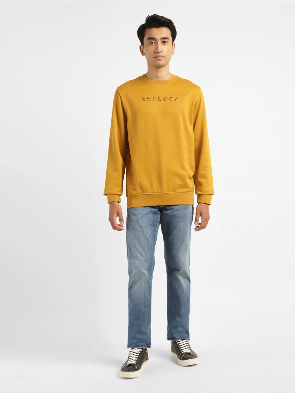 Men's Brand Logo Yellow Crew Neck Sweatshirt LEVI'S