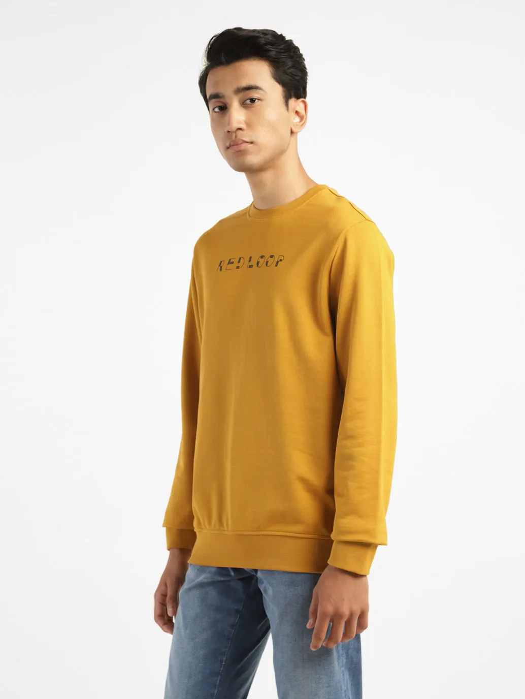 Men's Brand Logo Yellow Crew Neck Sweatshirt LEVI'S