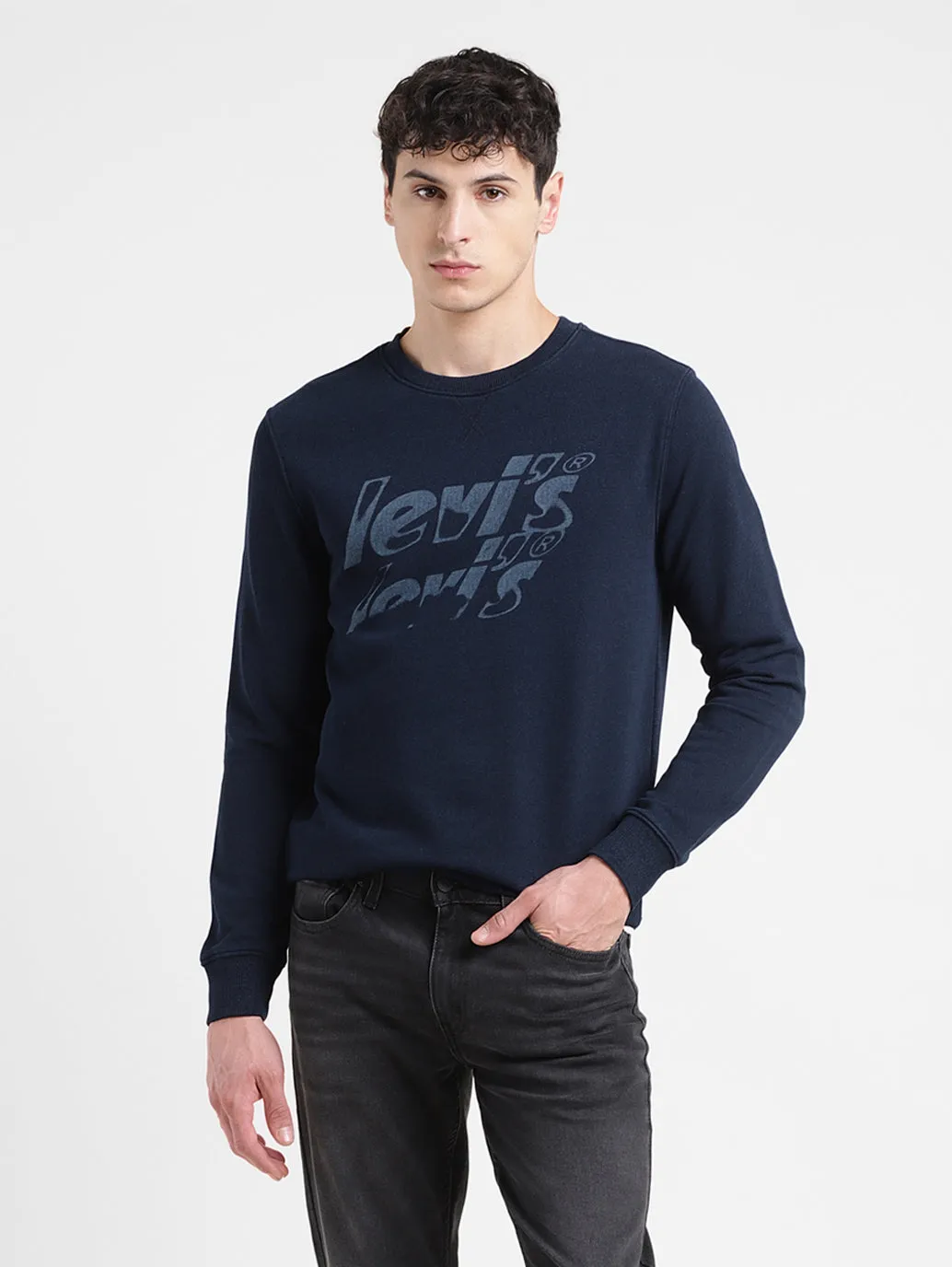 Men's Solid Blue Crew Neck Sweatshirt LEVI'S