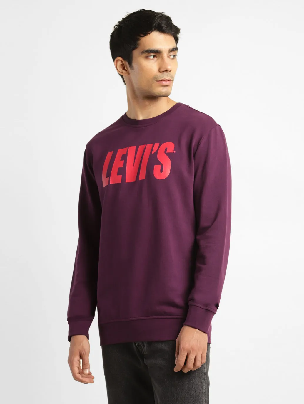 Men's Solid Purple Crew Neck Sweatshirt LEVI'S
