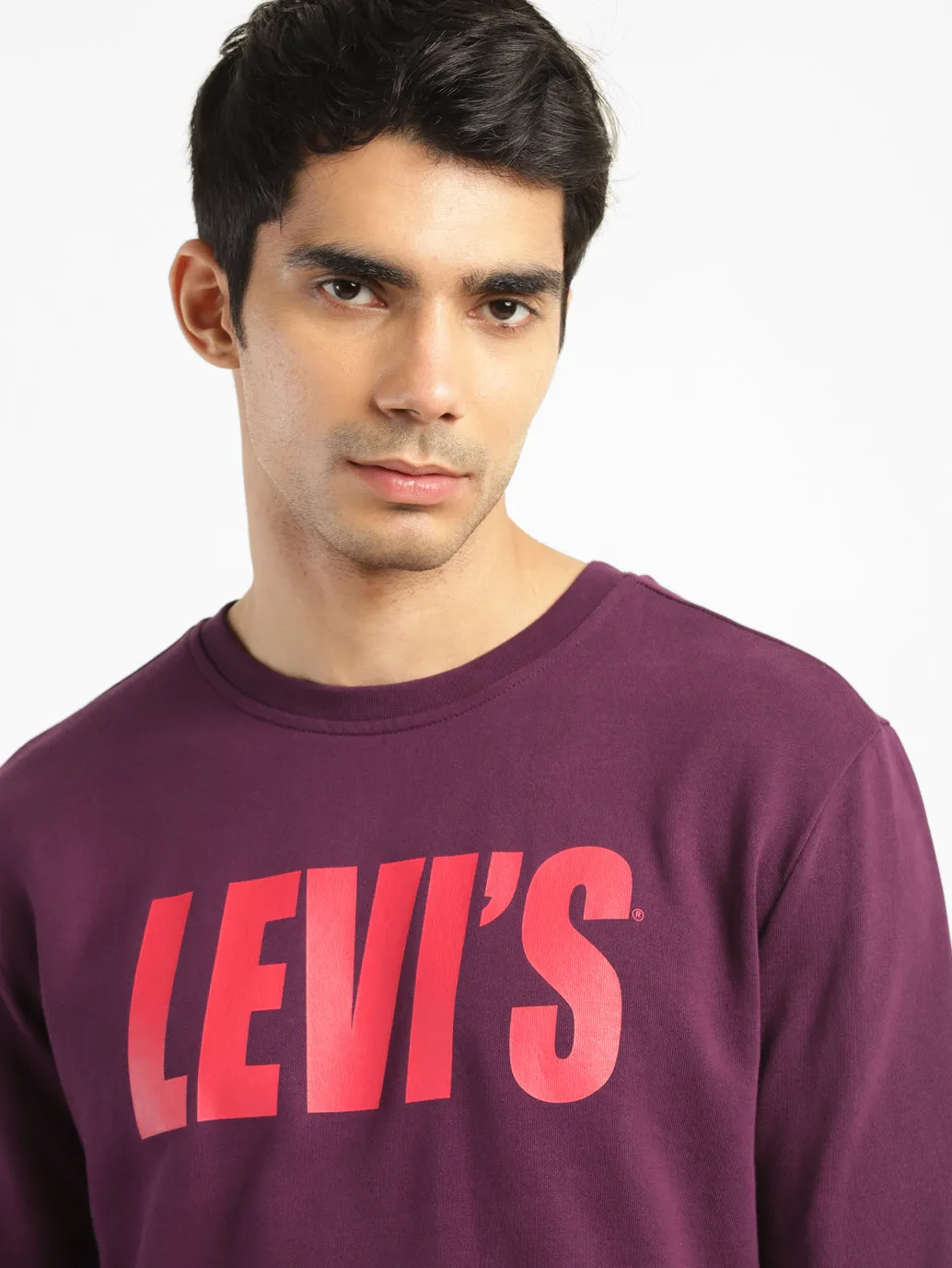 Men's Solid Purple Crew Neck Sweatshirt LEVI'S