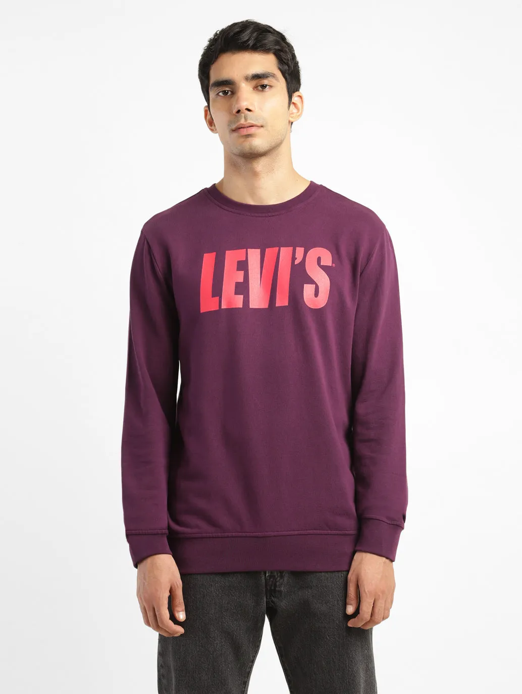 Men's Solid Purple Crew Neck Sweatshirt LEVI'S