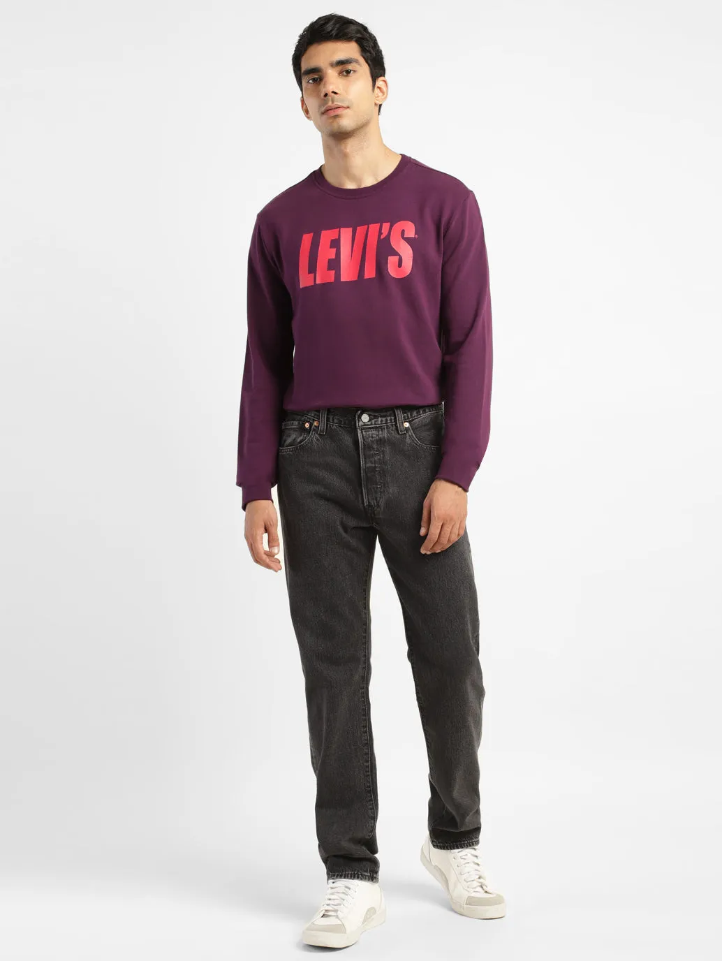 Men's Solid Purple Crew Neck Sweatshirt LEVI'S