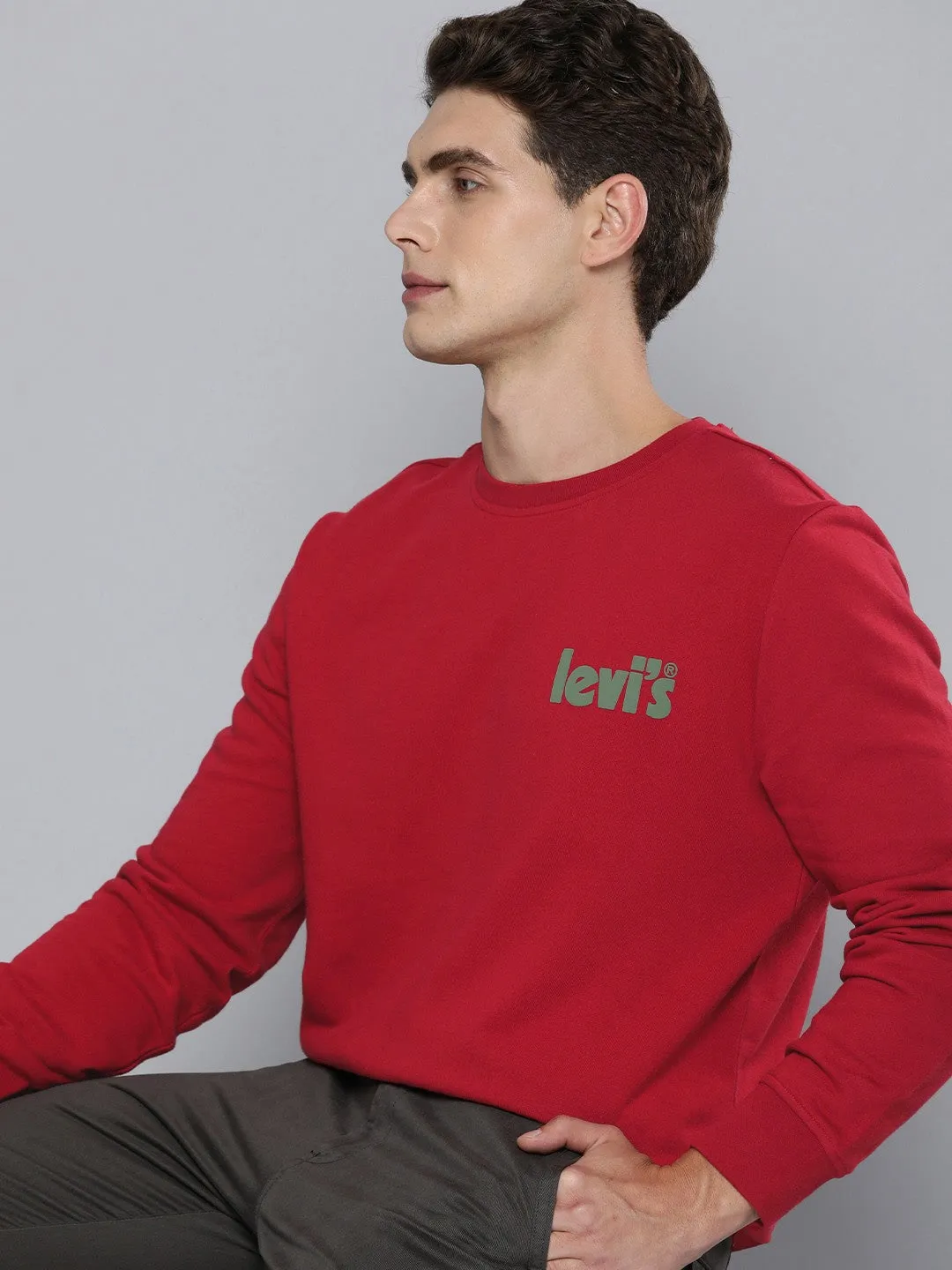 Men's Solid Red Crew Neck Sweatshirt LEVI'S