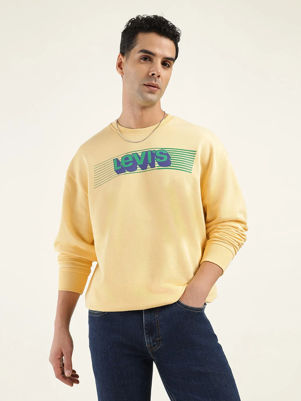 Men's Solid Yellow Crew Neck Sweatshirt LEVI'S