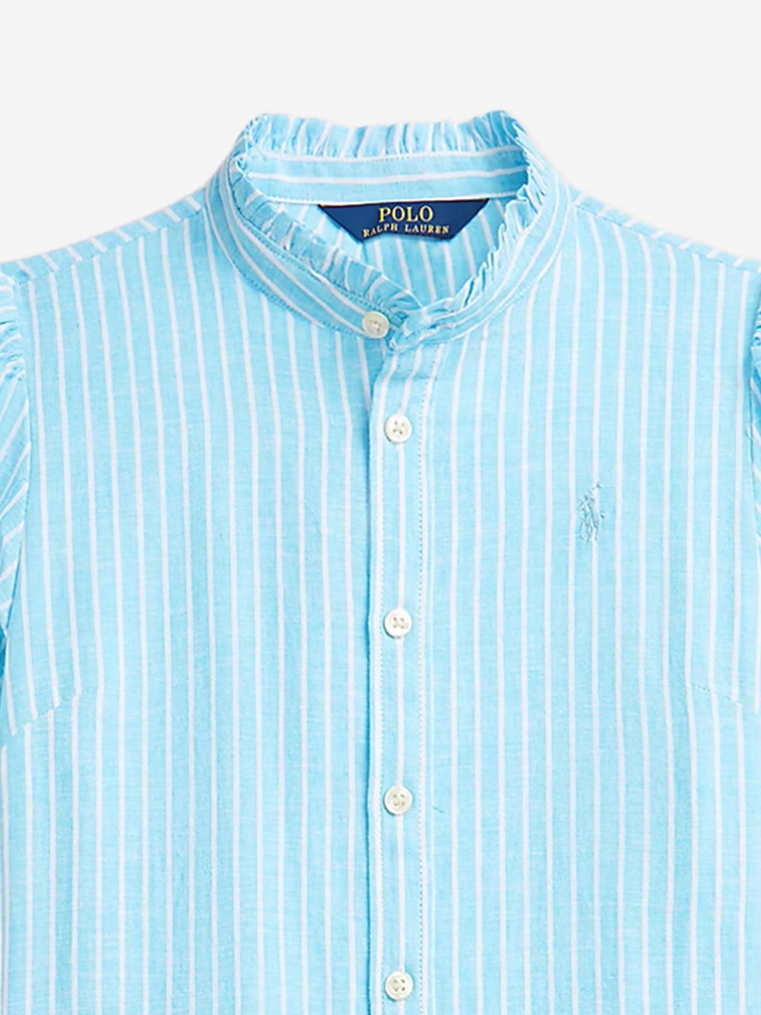 Ralph Lauren Girls Linen Striped Dress in Blue