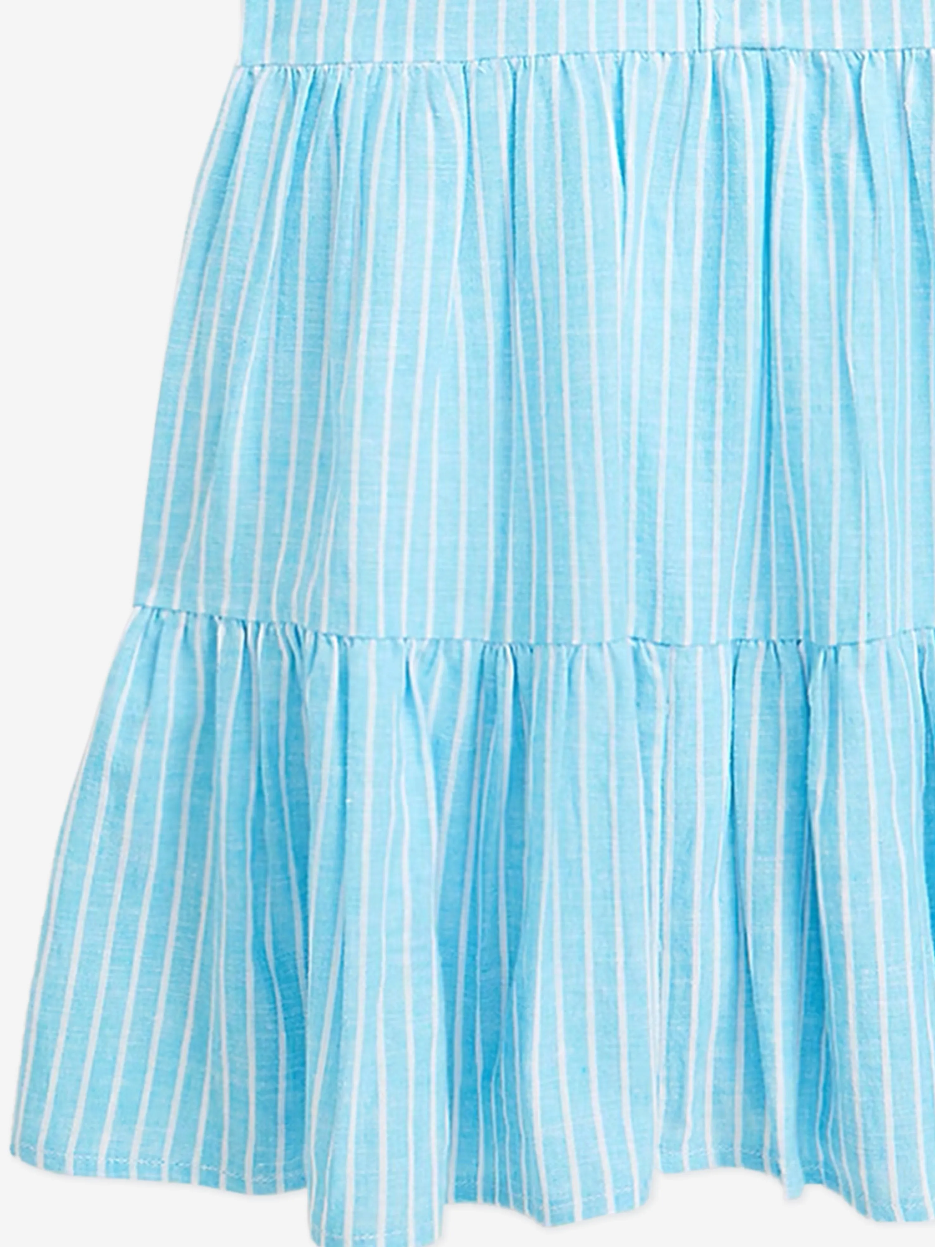 Ralph Lauren Girls Linen Striped Dress in Blue