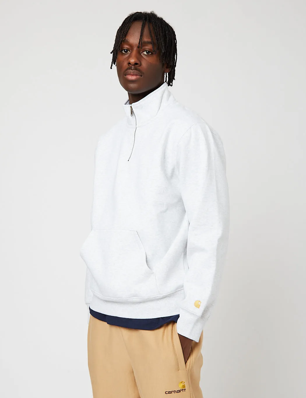 Selling Fast Carhartt-WIP Chase Neck Zip Sweatshirt - Ash Heather/Gold  Today Only!