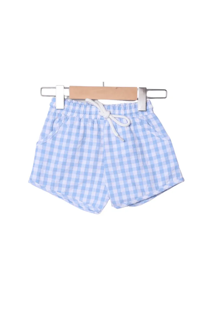 Smocked Baseball Red/Blue Gingham Shorts Set Smocked Flamingo