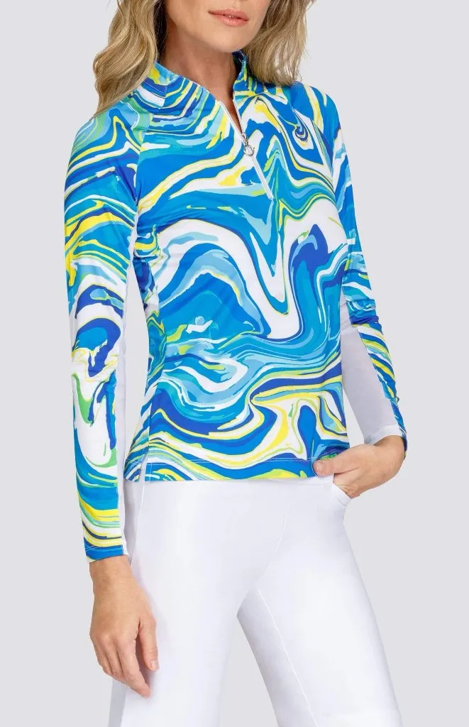 Tail Activewear Kali Women's UV Protection Golf Top - Marble Flow w/ Logo Size M