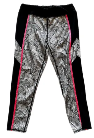 Tail Activewear Leggings - Black White Frond Print/ Pink Trim Size XL MSP$70